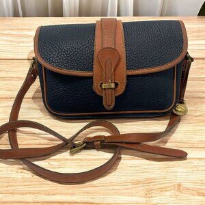 Dooney & Bourke Vintage Equestrian Tack Bag Navy Blue AWL British Tan Trim Brass